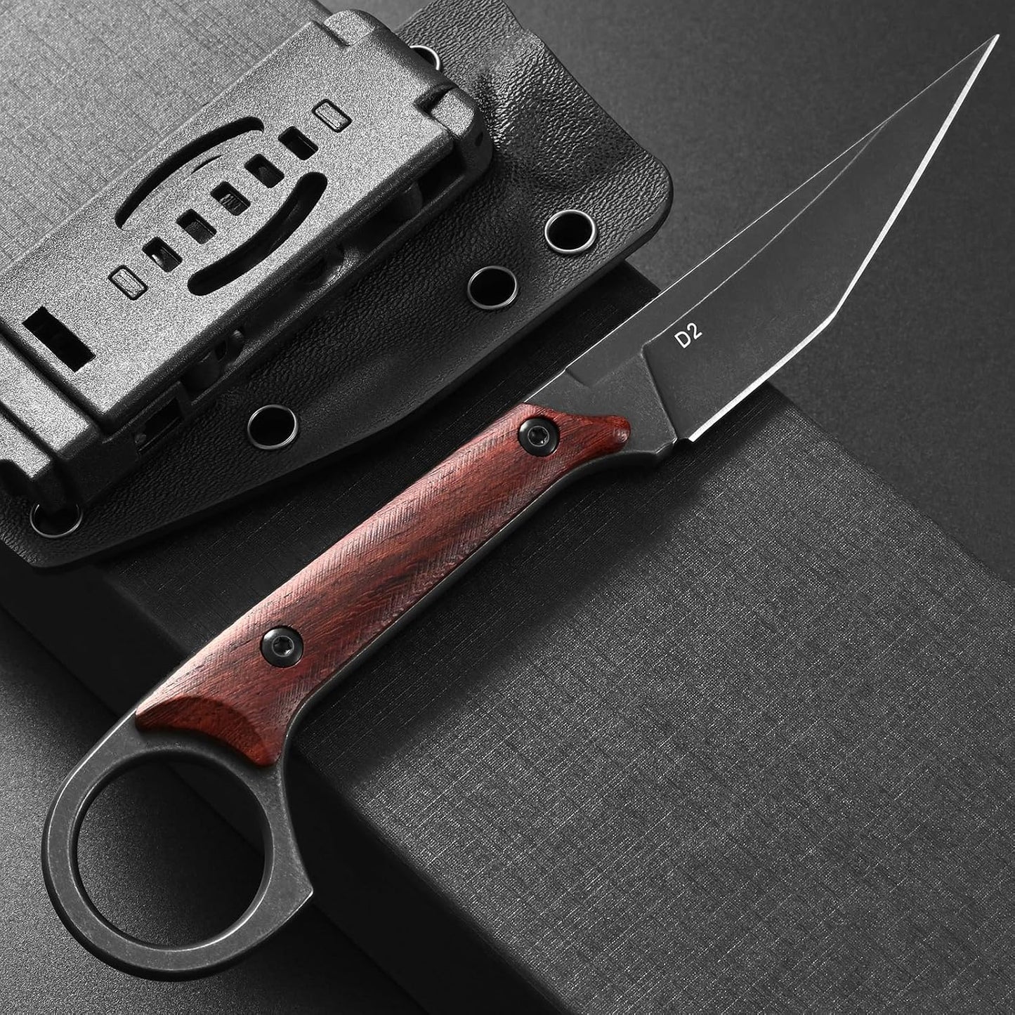 Cuchillo fijo hoja D2 mango Dalbergia EDC supervivencia
