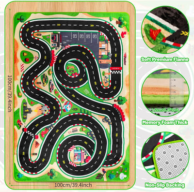 Alfombra juego niños carreras antideslizante 3.28x4.92pulg verde