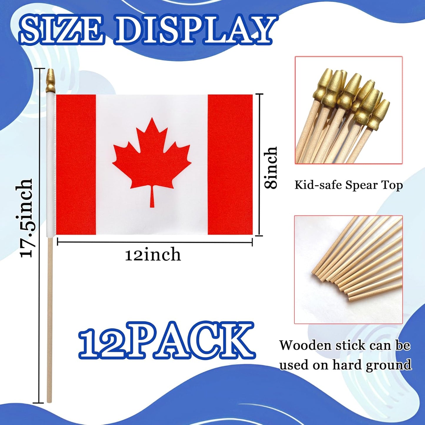 12 Banderas Canadá 8x12" Mini en Palo Decoración