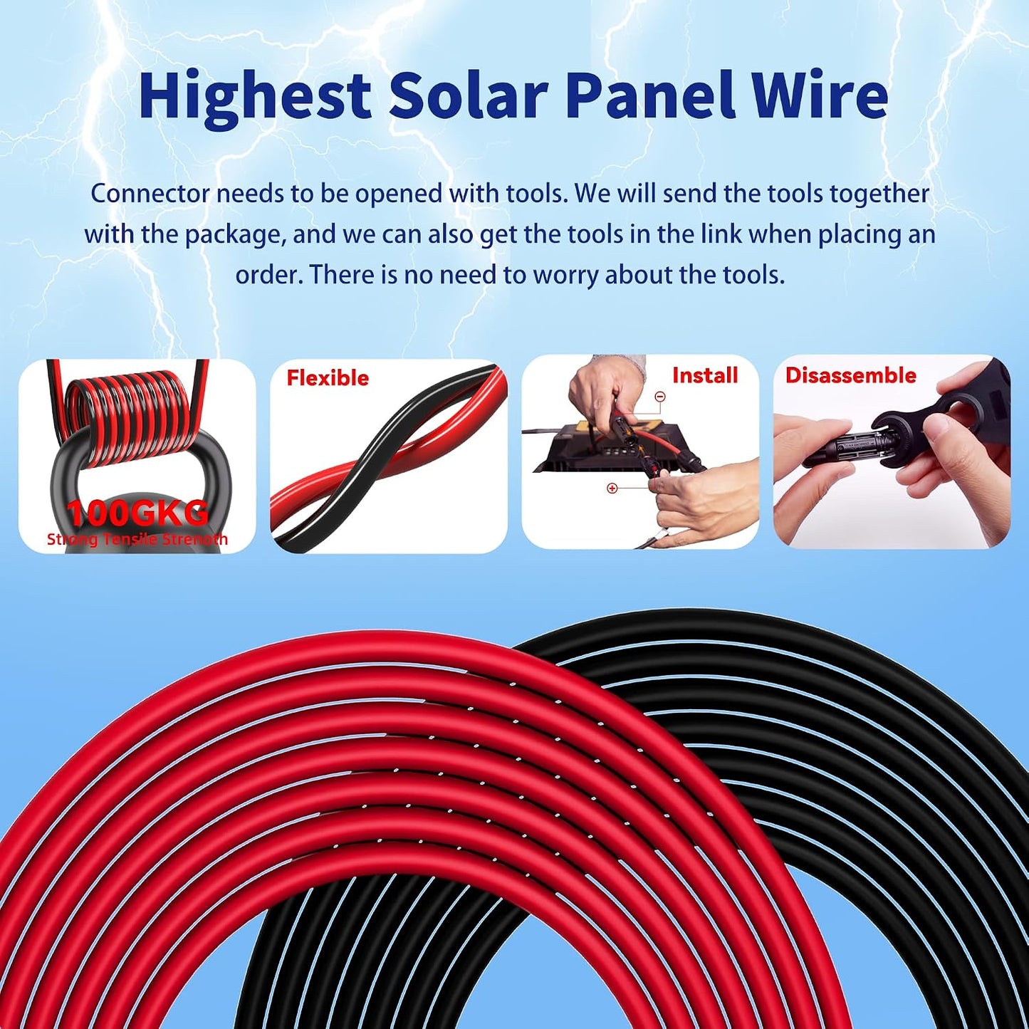 Cable extensión solar 10AWG 50pies con conectores exteriores