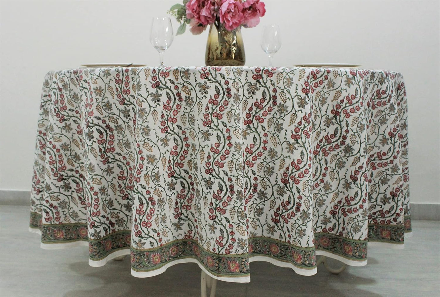Mantel redondo 90pulg algodón rosa reutiliz.