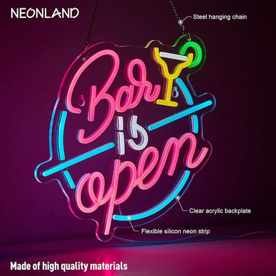 Señal neón bar abierto LED con atenuador para decoración
