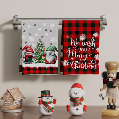 Set 4 paños cocina invierno gnomos árboles navidad 18x26pulg
