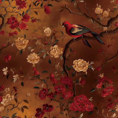 Papel tapiz cocina 17.5x276pulg diseño pájaros flores rojas