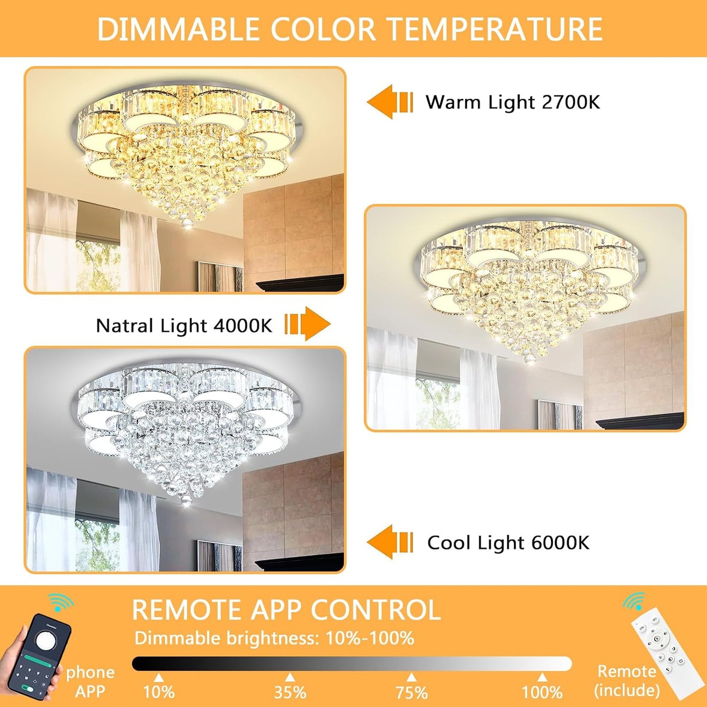Candelabros cristal plata LED regulables sala comedor