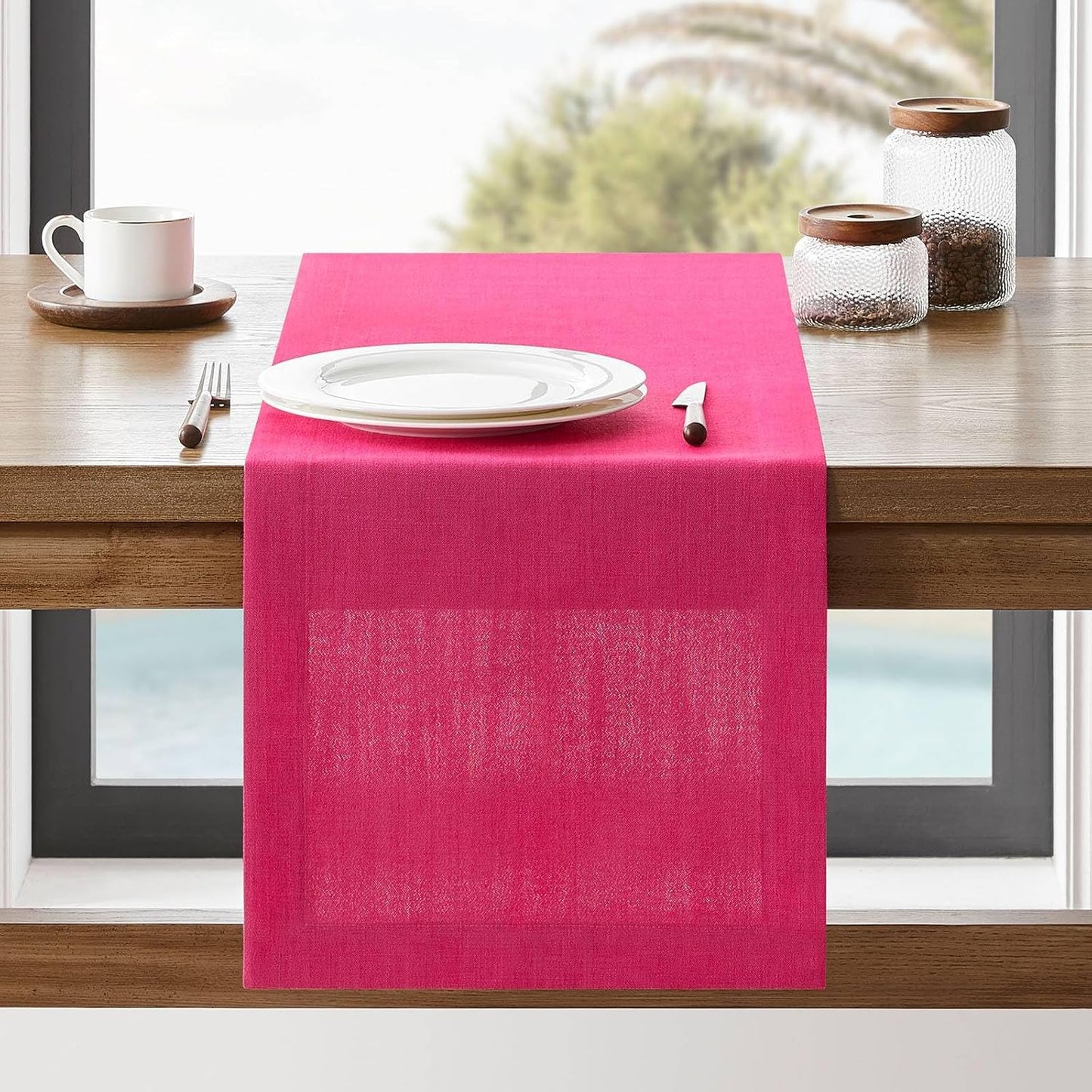 Mesa Camino Lino Texturizado 14x108pulg Rosa Estilo Granja