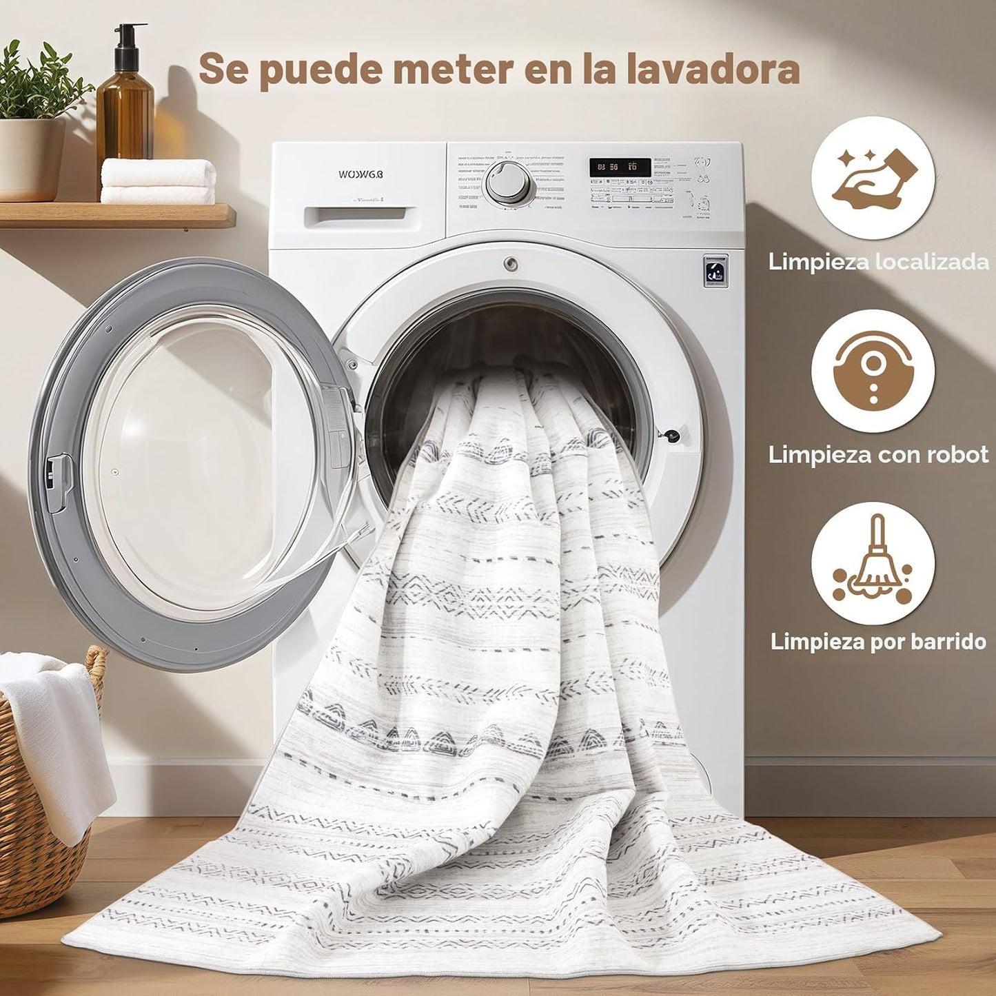 Tapete estilo marroquí 5x7ft lavable para sala dormitorio