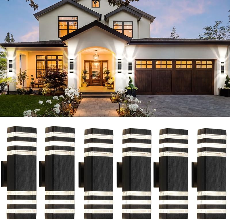 6 Luces pared exterior color negro aluminio IP65