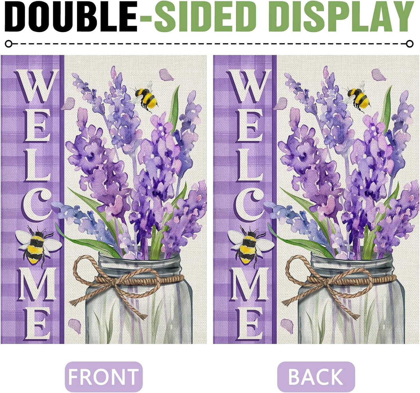 Bandera jardín con flores lavanda tarro abeja morado