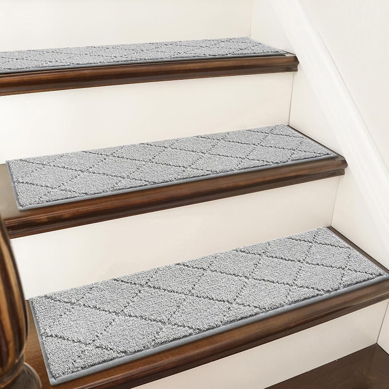 Alfombra antiderrap peldaños madera 28x9" 7uds gris