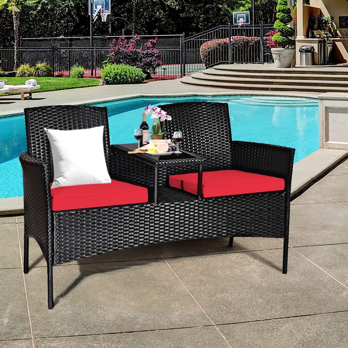 Set muebles ratán para patio con mesa vidrio templado