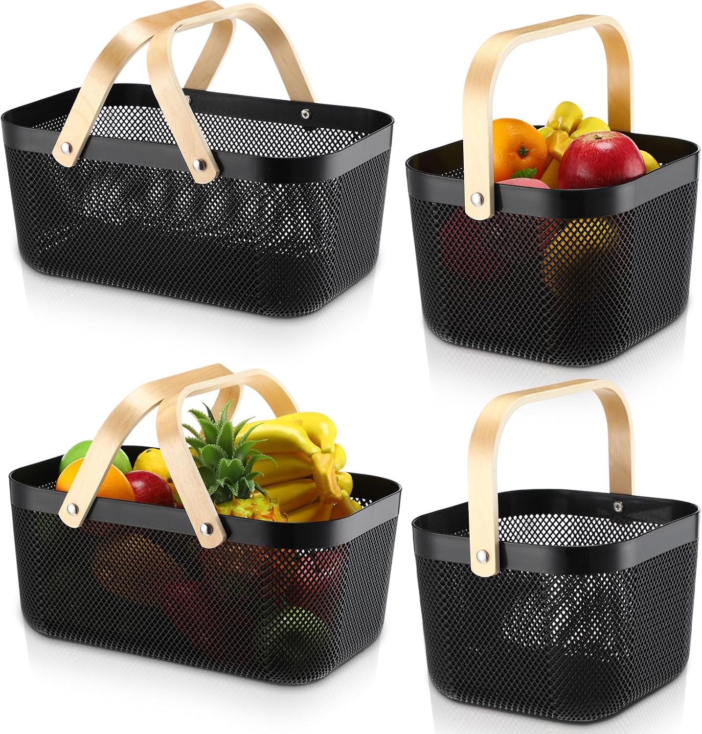 4 Cestas Malla Plástico para Almacenamiento Jardín Cocina