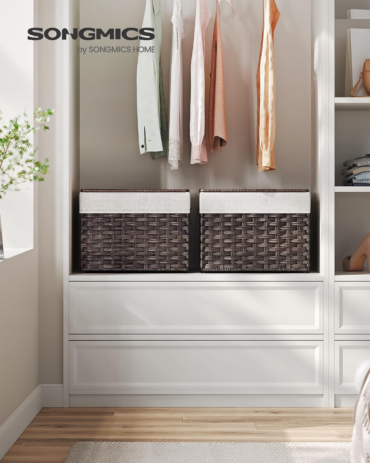 Cesta almacenamiento con tapa tejida plegable forro