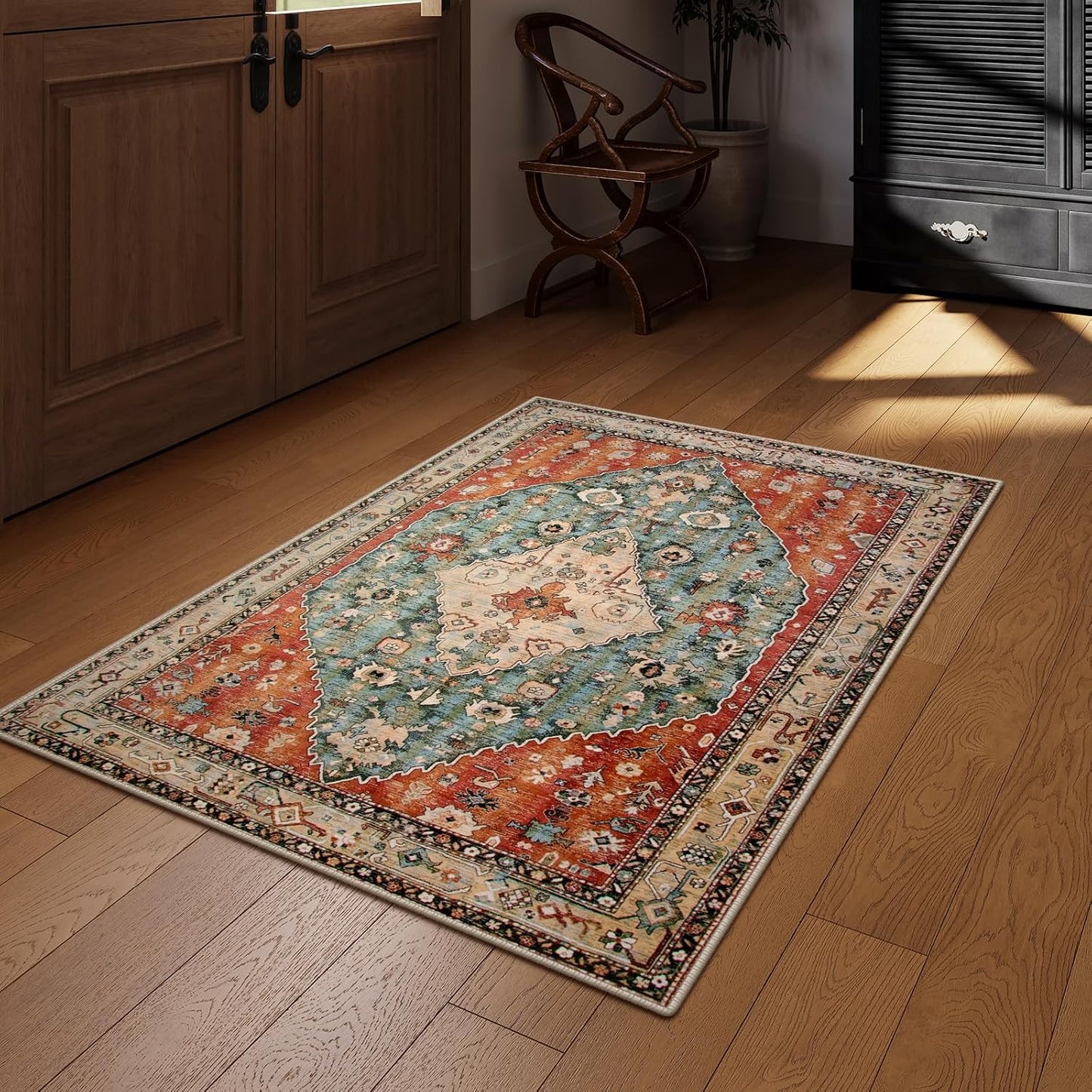 Tapete tribal bohemio antiderrap 3x5ft sala dormitorio