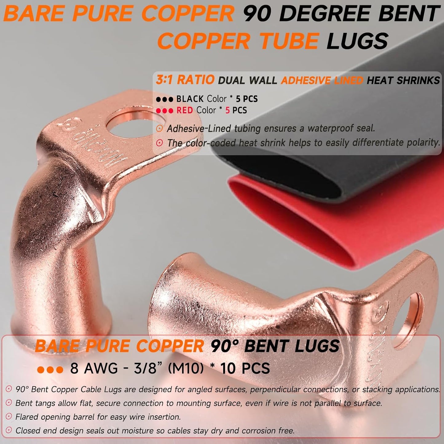 Orejetas cable cobre 90° 10 pzas 8 AWG-3/8