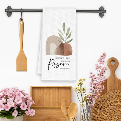 Juego de 2 toallas de cocina boho He is Risen Pascua versiculo biblico decoracion hogar