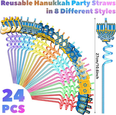 24 Pajitas Hanukkah con Dreidels y Menorahs Regalo Fiesta