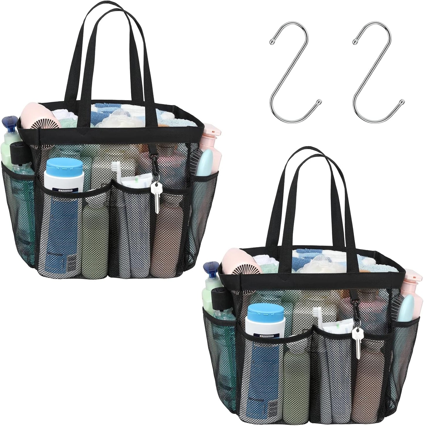 Organiz. ducha malla 2en1 con 7 bolsillos negro