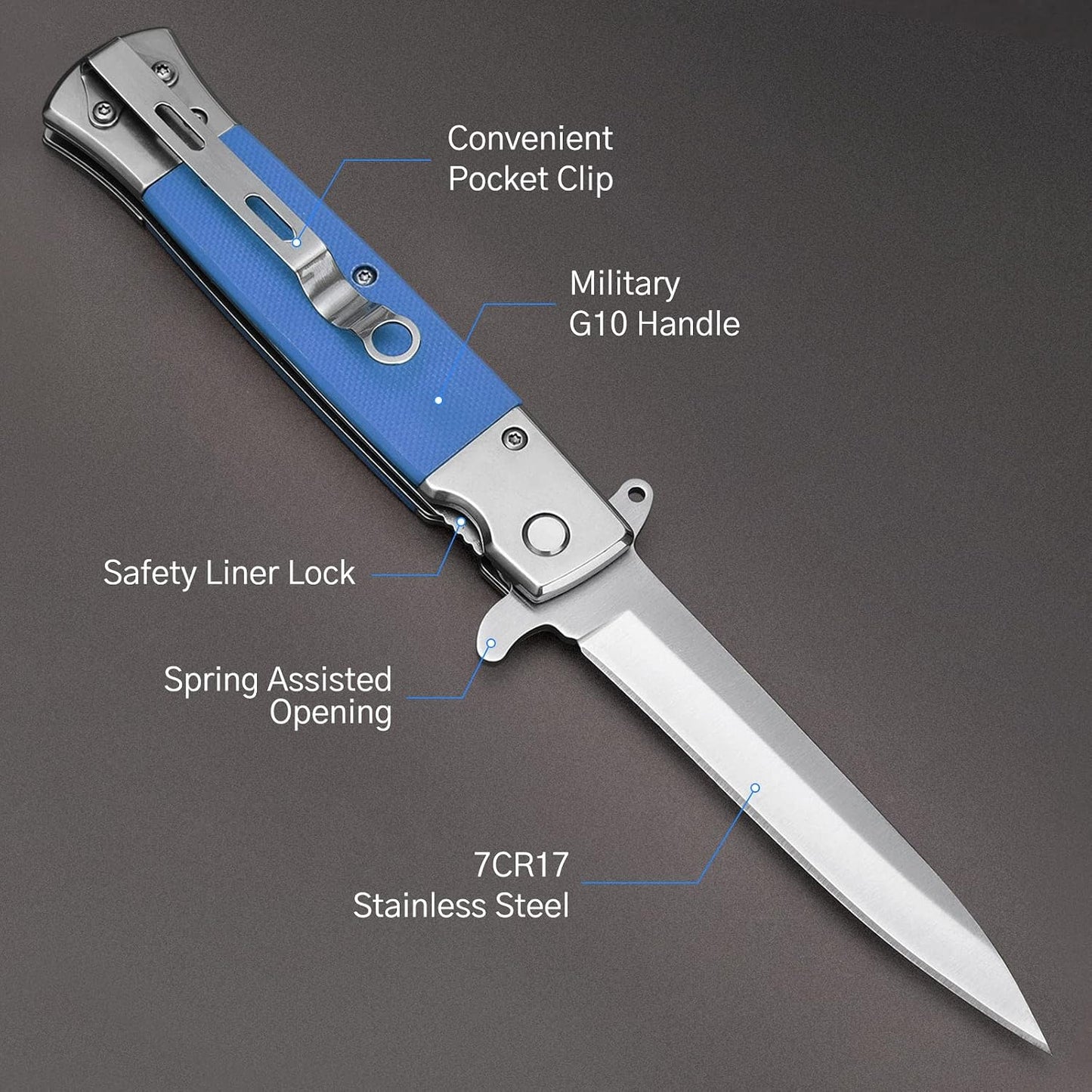 Cuchillo plegable G10 acero inox bloqueo seguridad caza edc azul