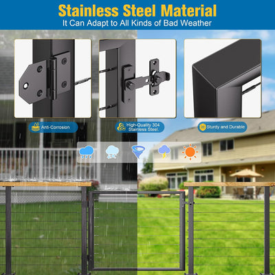 Puerta exterior con barandilla de cable soldado acero inox