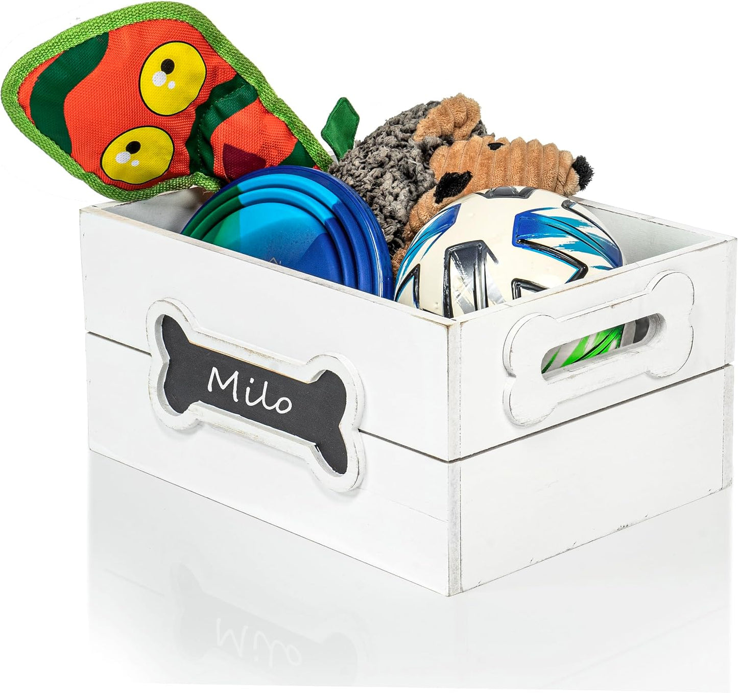 Caja almacenamiento juguetes madera 12x9" asas pizarra