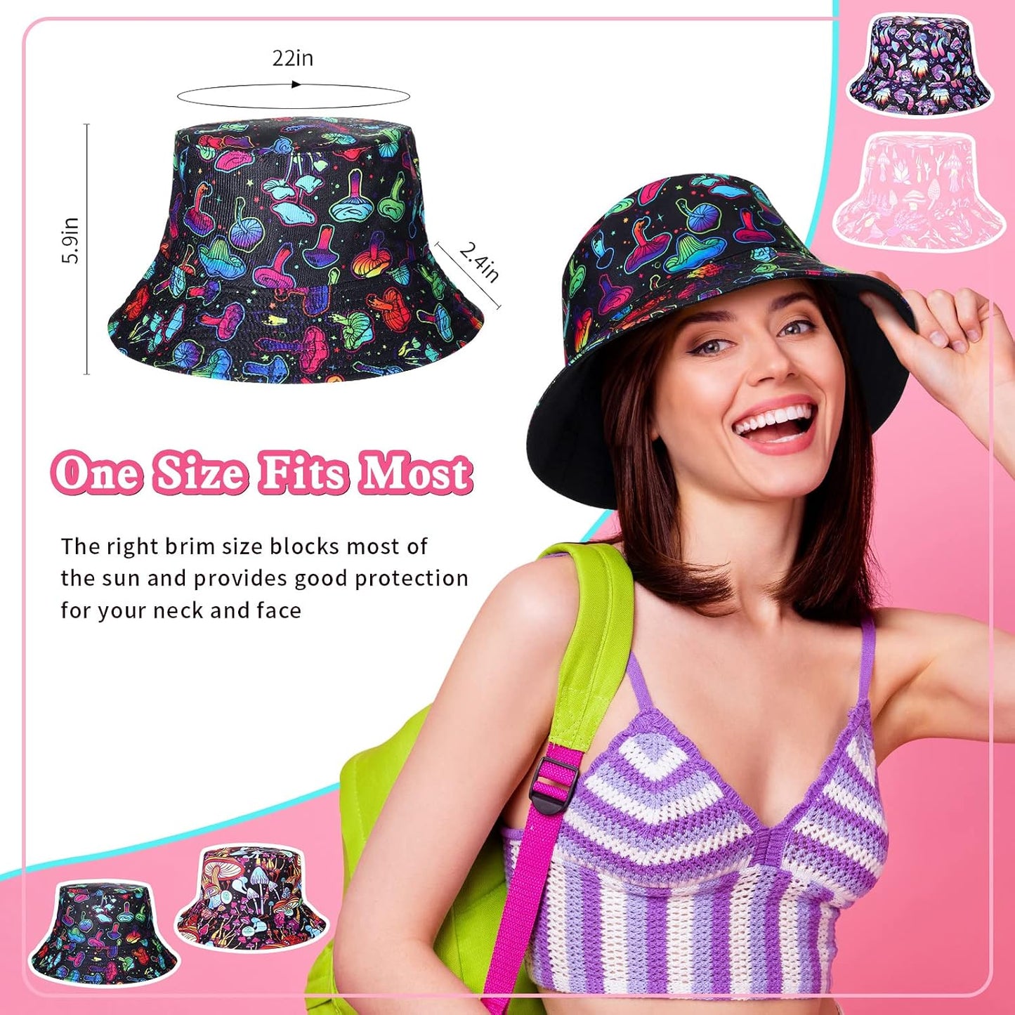 4 Pzas Sombrero Cubo Hongo para Festival Playa Verano