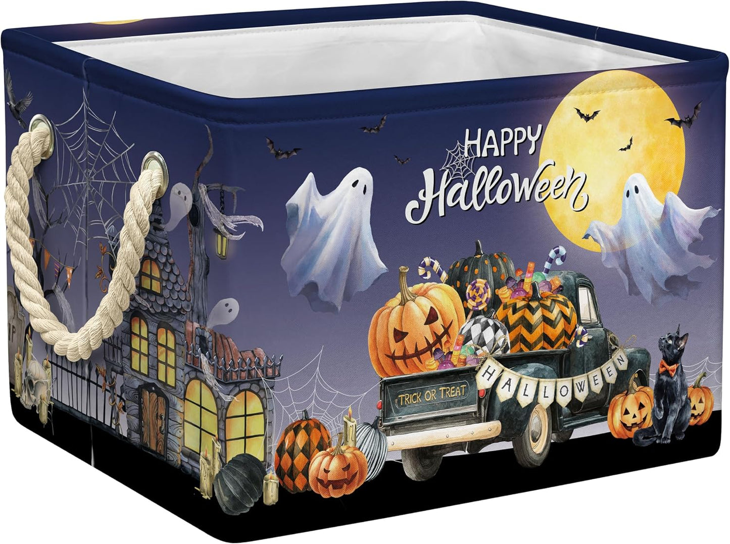 Cesta Halloween plegable color morado 15x10x10pulg
