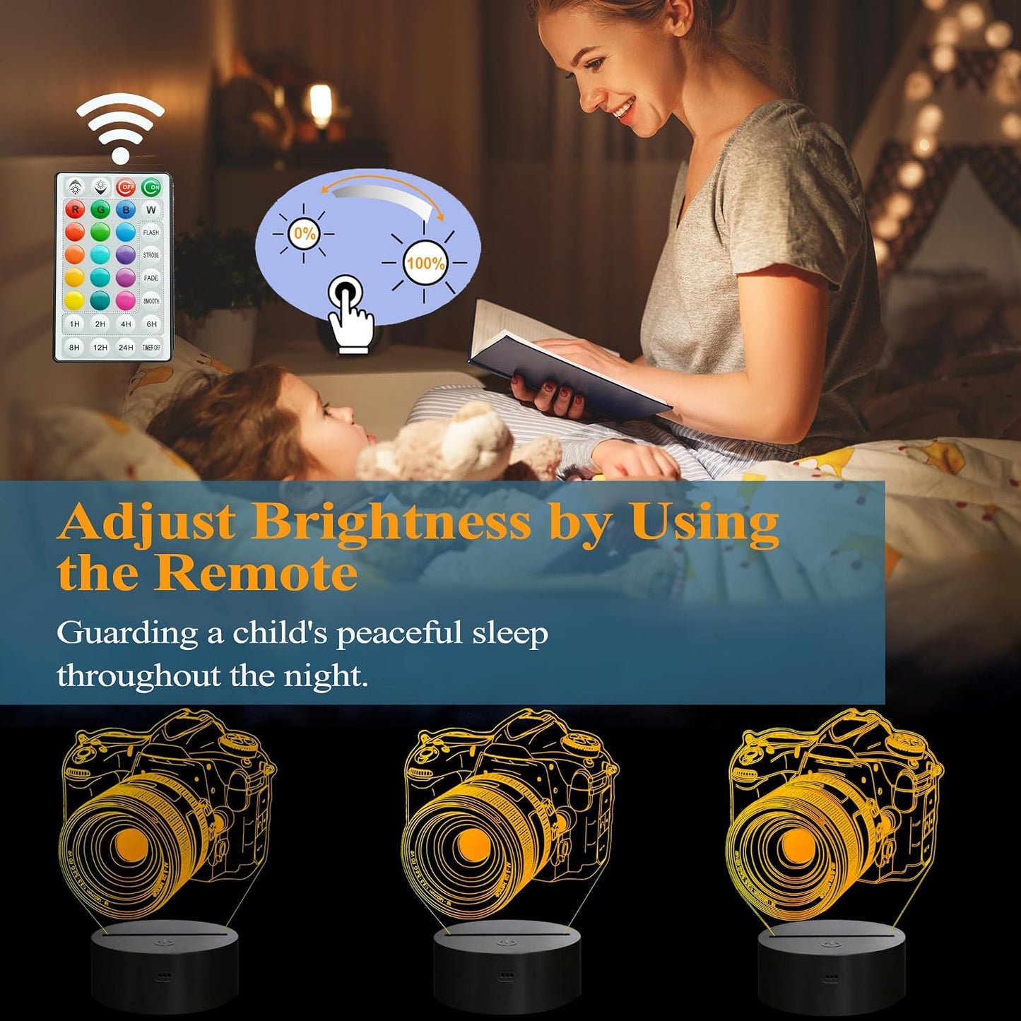 Lámpara nocturna 3D para fotógrafos hombre 16 colores RGB