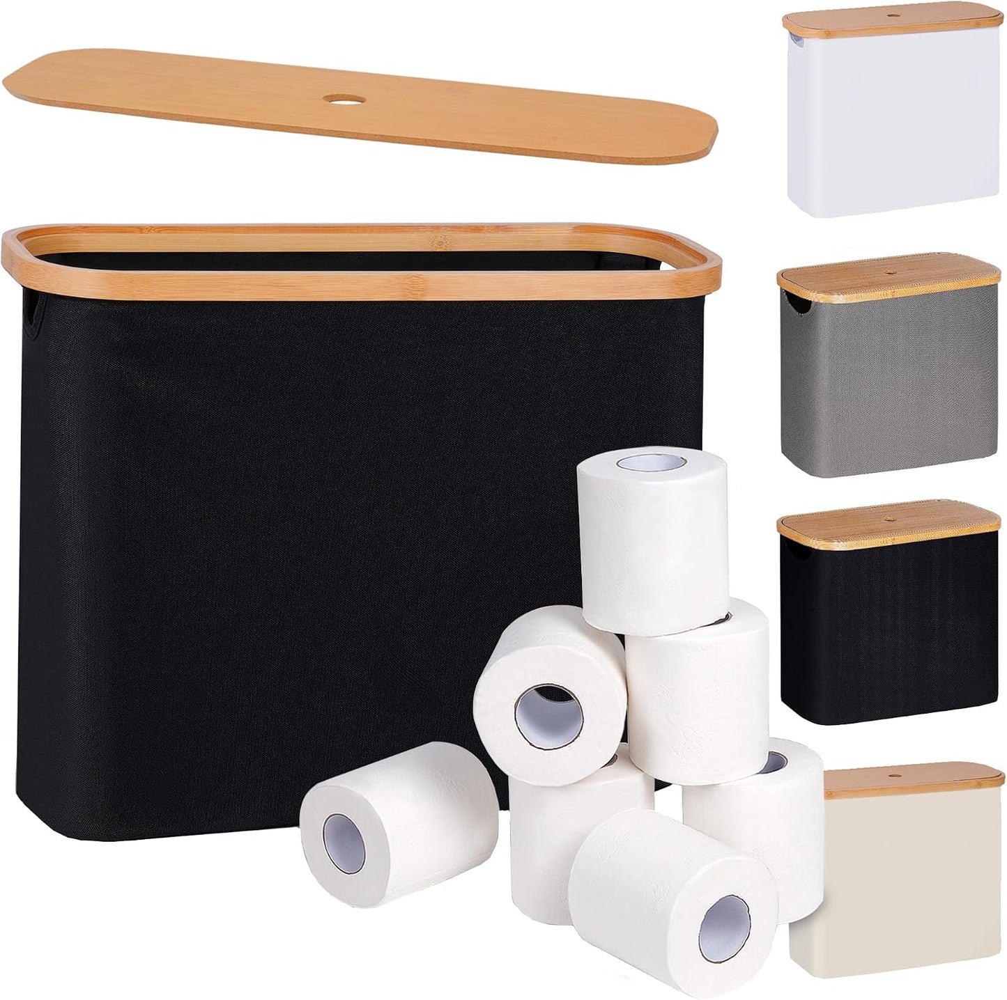 Cesta papel higiénico con tapa soporte 9 megarrollos negro