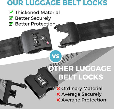 Correas equipaje ajustables resistentes negro con cerradura TSA