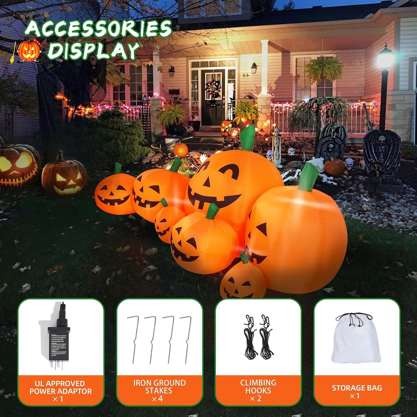 Campo calabazas inflable 7.5ft para otoño Halloween jardín