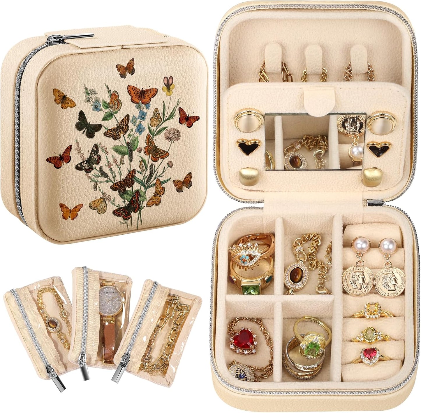 Joyero viaje organizador joyas con espejo flor moderno