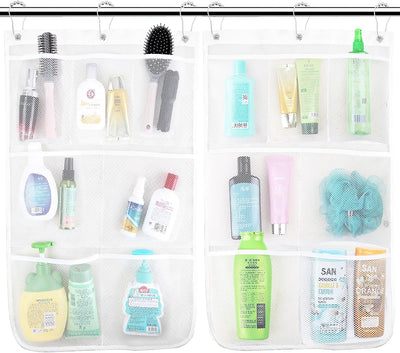 Organiz. ducha malla 7 bolsillos 17x26" blanco set 2