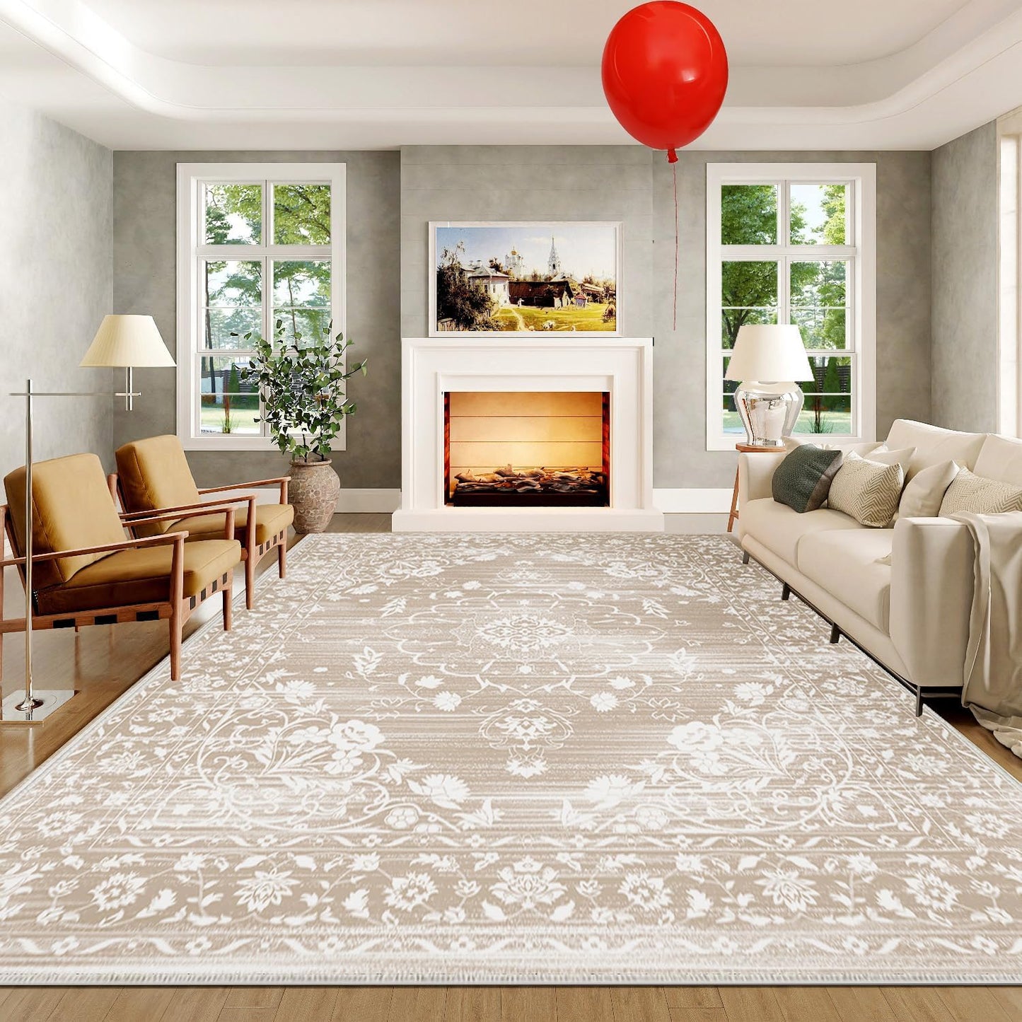 Alfombra bohemia vintage beige 8x10ft antiderrap lavable