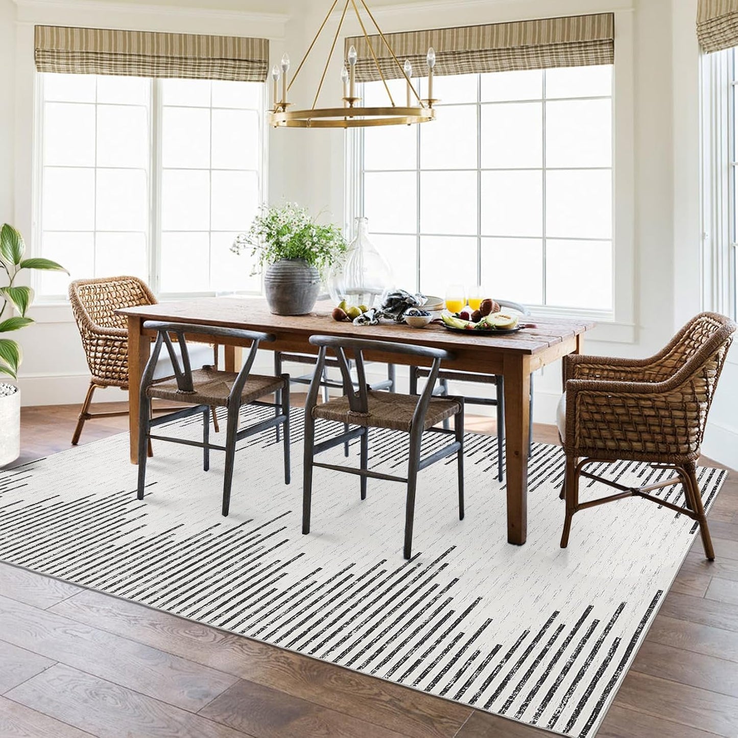 Alfombra dormitorio 5x7ft suave antiderrap rayas