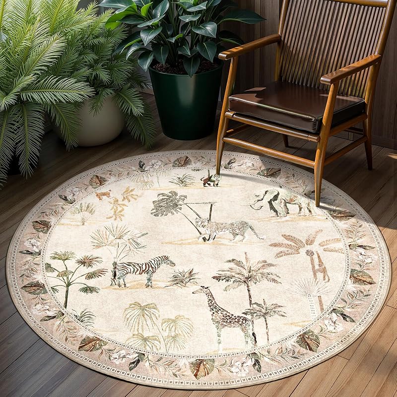 Alfombra redonda 5ft estampado selva antiderrap dormitorio