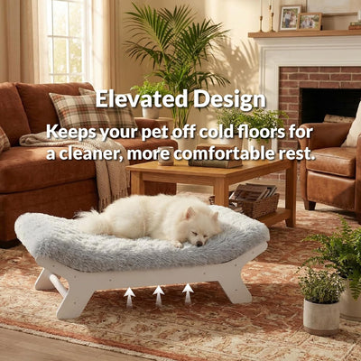 Marco cama elevado para perro madera espuma XL blanco