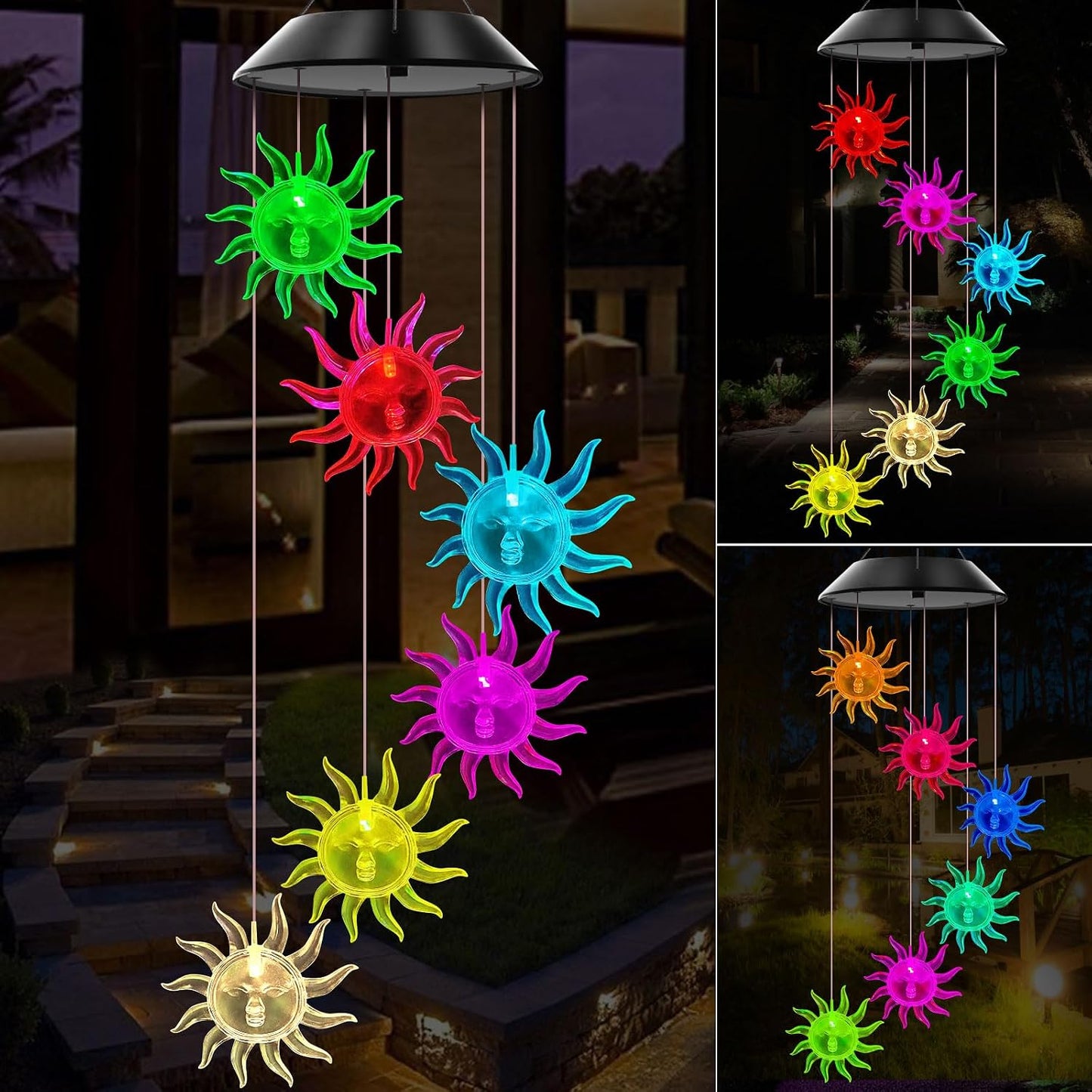 Campanillas viento solar luces cambian color decoración
