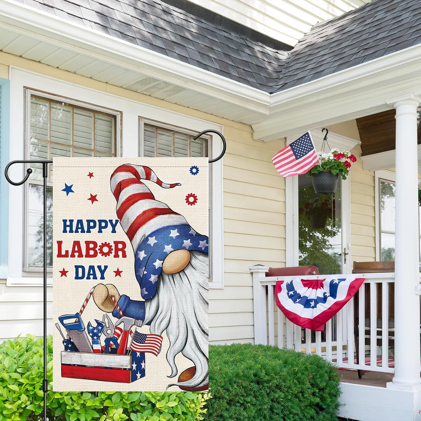Bandera jardín gnomo 12x18pulg doble cara Happy Labor Day