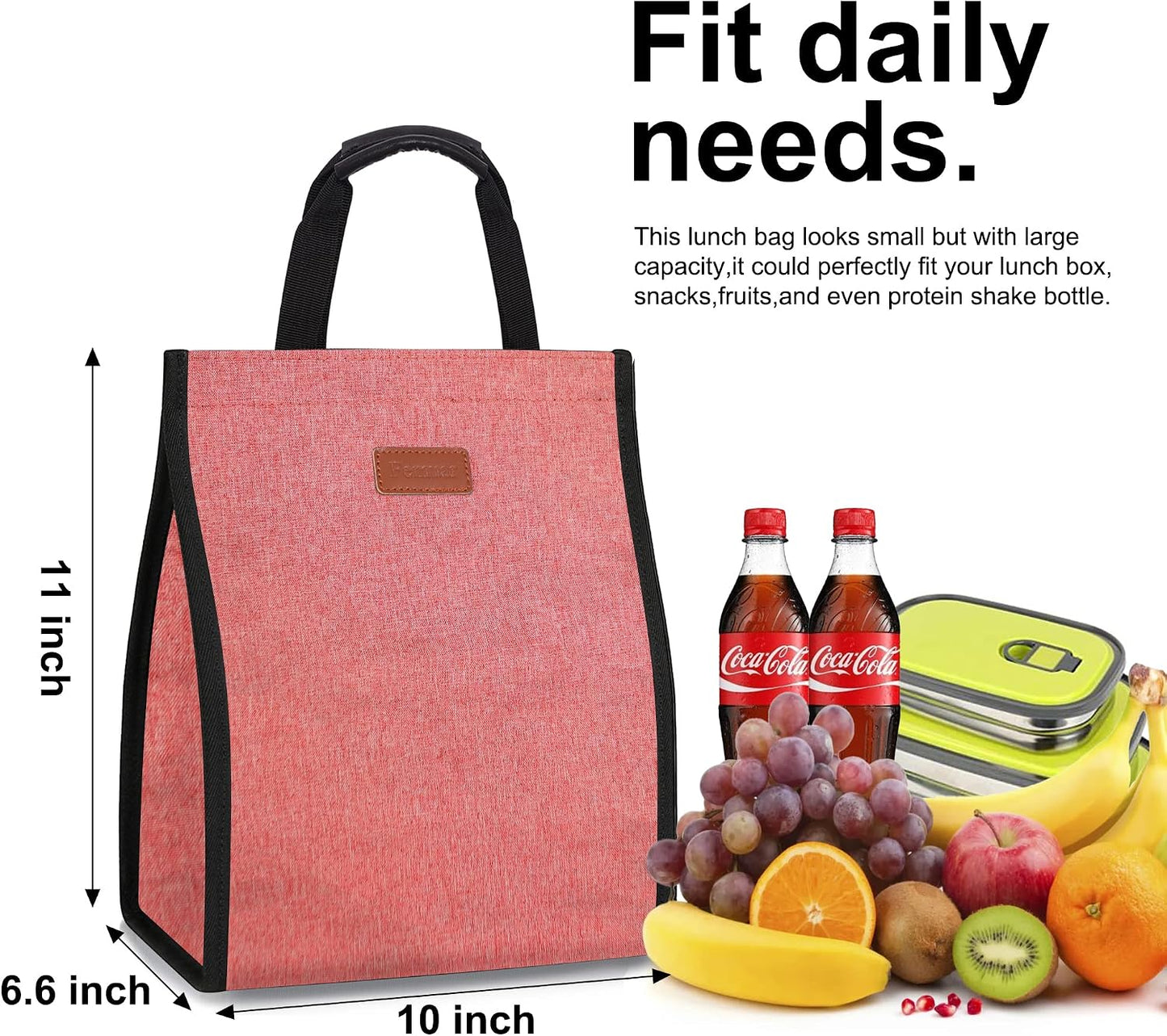 Bolsa almuerzo mujer aislada reutiliz. con bolsillo rosa