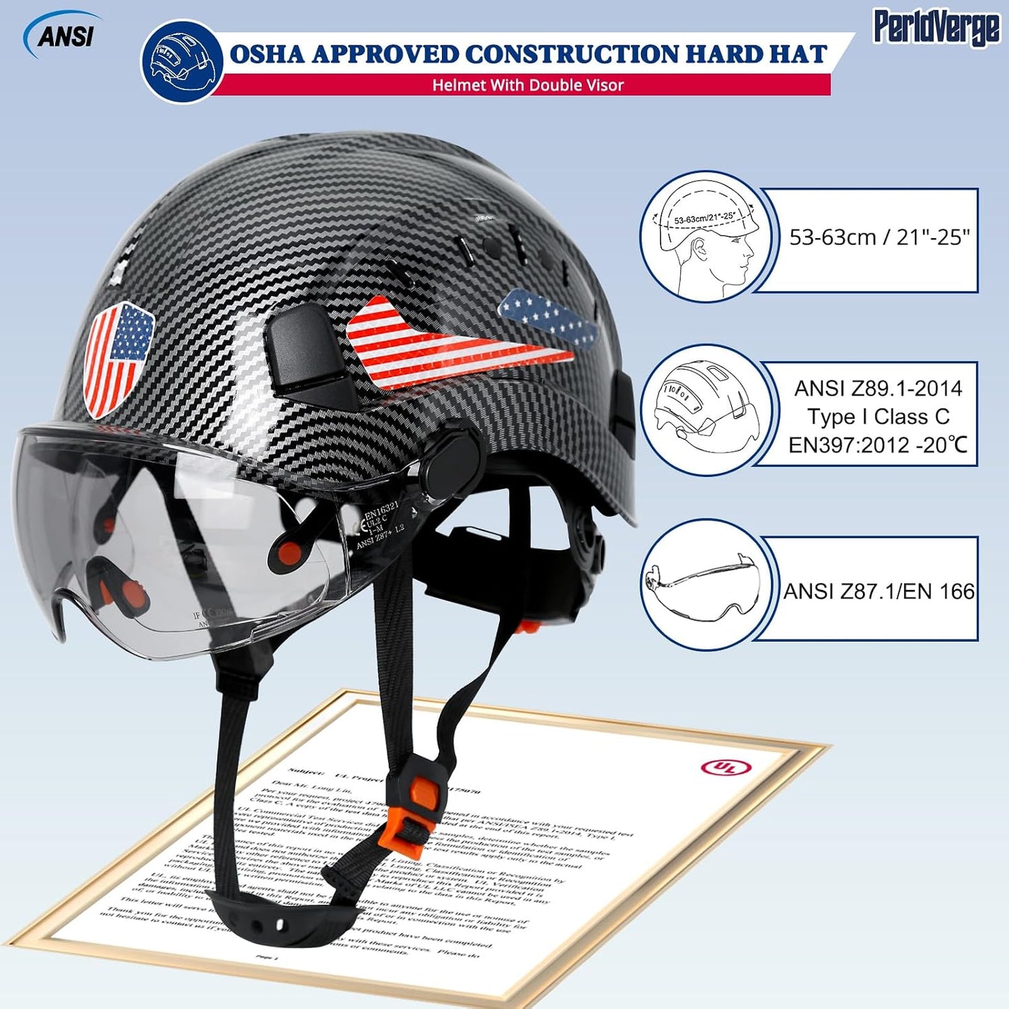 Casco construcción OSHA con visor doble y gafas sol