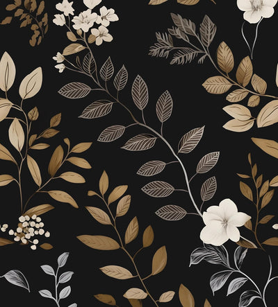 Papel tapiz floral negro autoadhesivo para dormitorio y cocina
