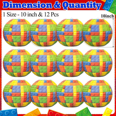 12 Linternas papel ladrillos coloridos 10pulg decoración