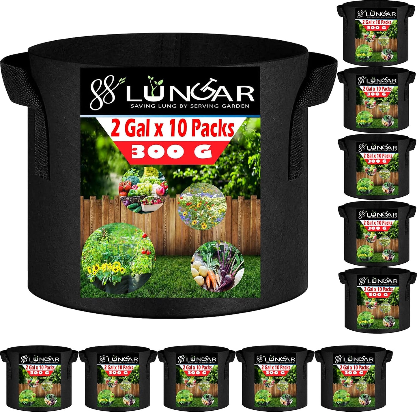 Bolsas cultivo 2gal pack 10 con asas tela resistente