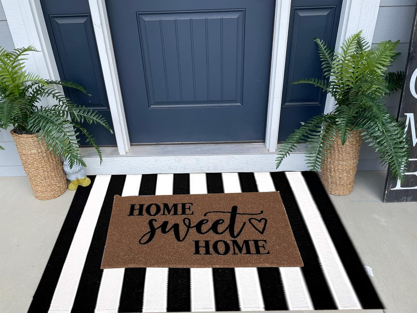 Alfombra exterior puerta 35.4x59pulg rayas blanca y negra