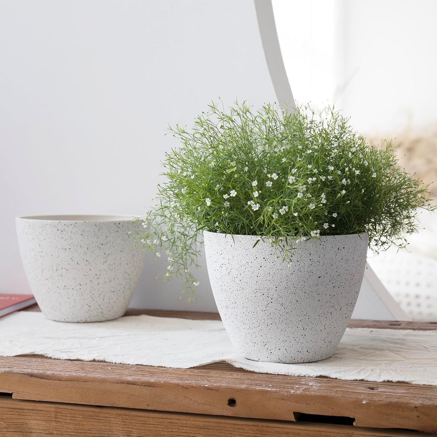 Macetas plástico blanco moteado set 2 19cm