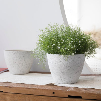 Macetas plástico blanco moteado set 2 19cm
