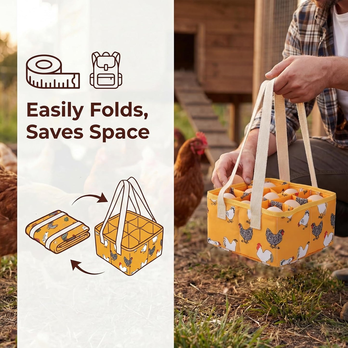 Cesta recolección huevos niños 9 bolsas acolchadas seguro