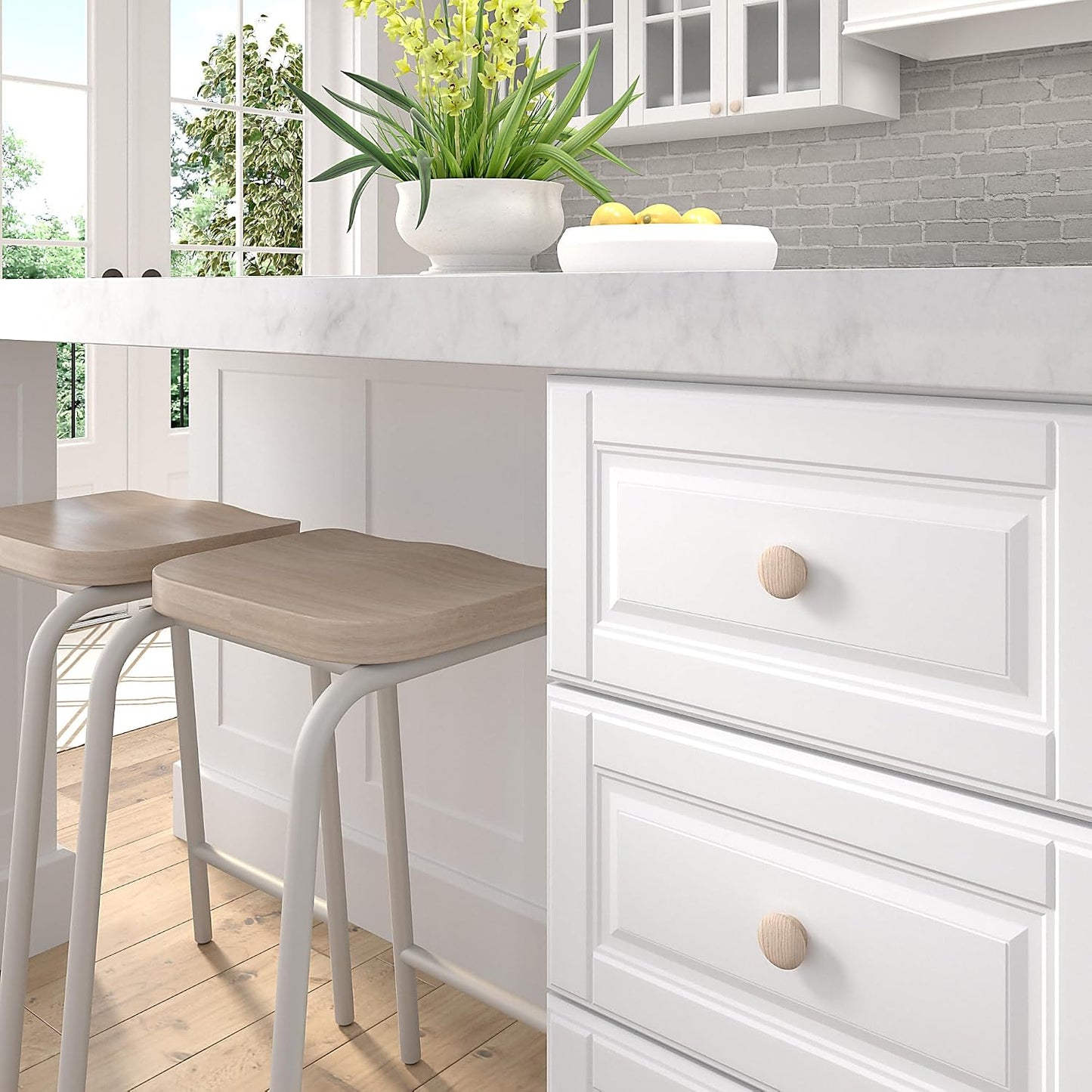 Pomo madera natural para cocina baño y mueble 2 Uds