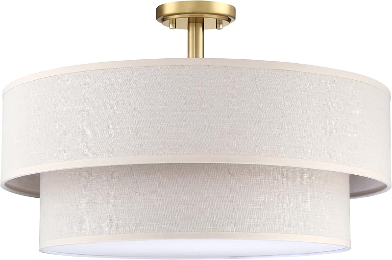 Lámpara semiempotrada 4 luces tela lino crema 20pulg